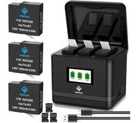 POEOSAS 360 Ace Pro Lot de 3 batteries de rechange, 1800 mAh, avec chargeur LCD à 3 emplacements, compatibles avec appareil photo insta360 Ace Pro, 2 coques de protection pour appareil photo insta360