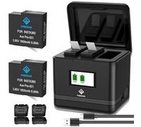 POEOSAS Lot de 2 batteries de rechange 360 Ace Pro 1800 mAh avec 3 emplacements de chargeur LCD compatibles avec appareil photo insta360 Ace Pro/Ace Pro 2, 2 coques de protection pour appareil photo