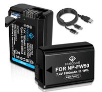 POEOSAS NP-FW50 Lot de 2 batteries de rechange, 1300 mAh, avec charge USB de type C, compatible avec NP-FW50 et Sony ZV-E10 RX10 IV Alpha 7(a7)/7R(a7R)/7S(a7S),a3000,a5000,NEX-3/5//6/7/C3/F3, DSC.