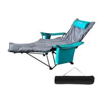 POEPORE Chaise de Camping Pliante avec Repose-Pieds Inclinable Pliable Dossier Réglable à 4 Positions Chaises Pliantes Adultes avec Sac réfrigérateur et Coussin en Coton Pique-Nique Plage Cyan