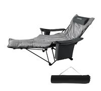 POEPORE Chaise de Camping Pliante avec Repose-Pieds Inclinable Pliable Dossier Réglable à 4 Positions Chaises Pliantes Adultes avec Sac réfrigérateur et Coussin en Coton Pique-Nique Plage Gris