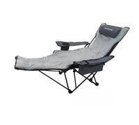 POEPORE Chaise de Camping Pliante avec Repose-Pieds Inclinable Pliable Dossier Réglable à 4 Positions Chaises Pliantes Adultes avec Sac réfrigérateur et Coussin en Coton Pique-Nique Plage Gris