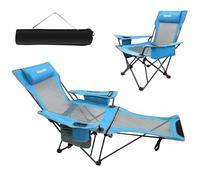 POEPORE Chaise de Camping Pliante avec Repose-Pieds Inclinable Pliable Dossier Réglable à 4 Positions Chaises Pliantes Adultes avec Sac réfrigérateur Pique-Nique Plage Jardin Pêche Bleu