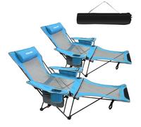 POEPORE Lot de 2 Chaise de Camping Pliante avec Repose-Pieds Inclinable Pliable Dossier Réglable à 4 Positions Chaises Pliantes Adultes avec Sac réfrigérateur Pique-Nique Plage Jardin Pêche Bleu