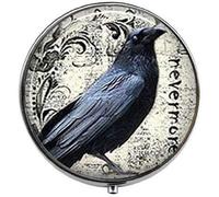 Poe's Raven Boîte à pilules en verre Motif corbeau