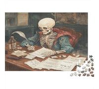 Poète Squelette sur Une Vieille Table en Bois | pour Adultes |Plume Vintage| 1000pcs (75x50cm) Puzzles Jeux ÉduChatifs Puzzles De Décoration Intérieure