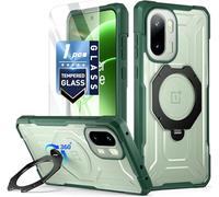 Poetic Coque pour OnePlus 15R, anneau magnétique rotatif à 360° | Coque de protection de qualité militaire anti-chute | Protection d'écran en verre trempé | Coque de téléphone mate translucide | Vert