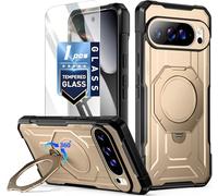 Poetic Coque pour Pixel 10 Pro XL, coque de protection de qualité militaire anti-chute, anneau magnétique rotatif à 360°, protection d'écran en verre trempé, compatible avec MagSafe, or métallique
