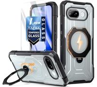 Poetic Coque pour Pixel 10a, compatible avec MagSafe | Anneau magnétique rotatif à 360° | Coque de protection de qualité militaire résistante aux chutes | Protection d'écran en verre trempé | Noir
