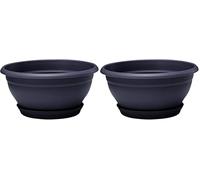 Poétic- Coupe Pot de Fleurs - Coupe Ronde d'extérieur avec Soucoupe clipsée - Coupe pour Composition - Coloris Noir Violine - Ø25,4 x H12,5 cm - en Plastique recyclé (Lot de 2)
