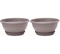 Poétic- Coupe Pot de Fleurs - Coupe Ronde d'extérieur avec Soucoupe clipsée - Coupe pour Composition - Coloris Taupe - Ø25,4 x H12,5 cm - en Plastique recyclé (Lot de 2)