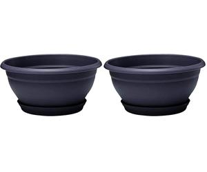 Poétic- Coupe Pot de Fleurs - Coupe Ronde d'extérieur avec Soucoupe clipsée - Coupe pour Composition - Coloris Noir Violine - Ø25,4 x H12,5 cm - en Plastique recyclé (Lot de 2)