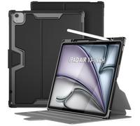 Poetic Explorer Étui pour iPad Air 13 (2024) / iPad Pro 12.9 (2022) / iPad Pro 12.9 (2021), coque folio intégrale résistante à 360 degrés avec porte-crayon, protecteur d'écran intégré, noir