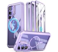 Poetic Guardian Coque compatible avec Galaxy S24 5G 6,2", [support d'appareil photo intégré] [protecteur d'écran fonctionne avec identification d'empreintes digitales] Coque intégrale hybride antichoc