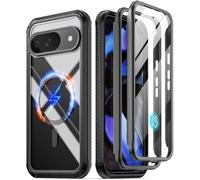 Poetic Guardian MagPro Coque pour Google Pixel 9/9 Pro 5G, compatible avec MagSafe et Fingerprint ID, 2 cadres avant, coque transparente antichoc avec protecteur d'écran intégré, noir/transparent