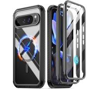 Poetic Guardian MagPro Coque pour Google Pixel 9 Pro XL 5G, Compatible avec MagSafe et Fingerprint ID, [2 Cadres Avant] Coque intégrale Antichoc avec Protecteur d'écran intégré, Noir/Transparent