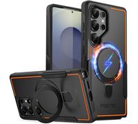 POETIC Neon MagPro Coque de protection pour Samsung Galaxy S25 Ultra 5G [Support anneau magnétique] Coque de protection double couche fine et résistante aux chocs Noir/orange