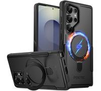 Poetic Neon MagPro Coque pour Samsung Galaxy S25 Ultra 5G [Support anneau magnétique] Coque de protection double couche, robuste, fine, résistante aux chocs, noire