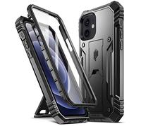 Poetic Revolution Coque Compatible avec iPhone 12/iPhone 12 Pro 6,1" (Version 2020), Coque de Protection intégrale Robuste Double Couche Antichoc avec béquille et Protecteur d'écran intégré, Noir