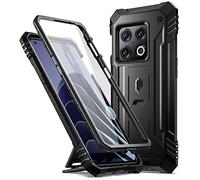 Poetic Revolution Coque compatible avec OnePlus 10 Pro 5G, protection d'écran intégrée avec identification d'empreintes digitales, coque de protection intégrale robuste et antichoc avec béquille, noir