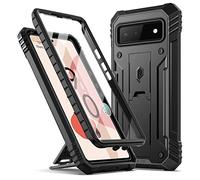 Poetic Revolution Coque compatible avec Pixel 6 5G, coque de protection intégrale robuste antichoc avec béquille, protecteur d'écran intégré fonctionne avec identification d'empreintes digitales, noir