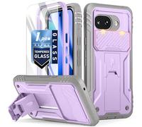 Poetic Revolution Coque intégrale robuste double couche antichoc, qualité militaire pour Google Pixel 10A, protection écran et appareil photo, testée contre chutes de 6 m, avec béquille, violet/gris