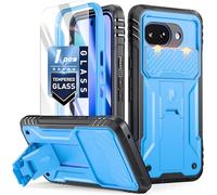 Poetic Revolution Coque intégrale robuste double couche antichoc, qualité militaire pour Google Pixel 10A, protection écran et appareil photo, testée contre chutes de 6 m, avec béquille, bleu clair