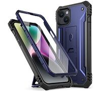 Poetic Revolution Coque pour iPhone 14 Plus 6,7", testé Contre Les Chutes de 6 m, Coque de Protection intégrale Robuste Antichoc avec béquille et Protection d'écran intégrée, Bleu Marine