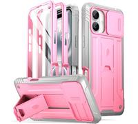Poetic Revolution Coque pour iPhone 16 Plus 6,7", coque intégrale de qualité militaire robuste et résistante aux chocs avec béquille et protection d'écran intégrée, rose