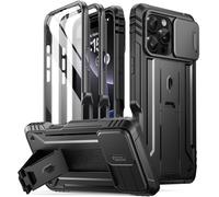 Poetic Revolution Coque pour iPhone 16 Pro 6,3", Coque intégrale Robuste de qualité Militaire avec béquille et Protection d'écran intégrée, Noir