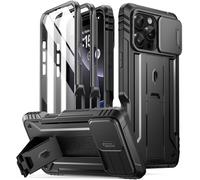 Poetic Revolution Coque pour iPhone 16 Pro Max 6,9", Coque intégrale Robuste de qualité Militaire avec béquille et Protection d'écran intégrée, Noir