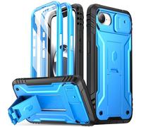 Poetic Revolution Coque pour iPhone 16e 6,1", coque intégrale robuste de qualité militaire avec béquille et protection d'écran intégrée, bleu clair