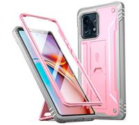Poetic Revolution Coque pour Moto Edge Plus 5G (2023), [Test de chute de 6 m], coque de protection intégrale robuste double couche antichoc avec béquille et protection d'écran intégrée, rose