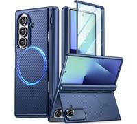 Poetic Revolution Flex Coque pour Galaxy Z Fold 7, béquille pliable cachée, protection des charnières, compatible MagSafe, coque intégrale antichoc avec protecteur d'écran intégré, bleu marine