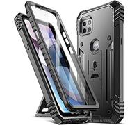 Poetic Revolution Series Case for Motorola Moto One 5G Ace (2021), Full-Body Rugged Dual-Layer Shockproof Protective Cover with Kickstand and Built-in-Screen Protector, Black
