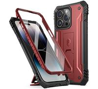 Poetic Revolution Series Coque Compatible avec iPhone 14 Pro 6,1" (Version 2022), Coque de Protection intégrale Robuste et résistante aux Chocs avec béquille et Protecteur d'écran intégré, Rouge