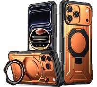 Poetic Spartan Coque avec anneau de support pour iPhone 17 Pro, bouton de commande de l'appareil photo, compatible MagSafe, coque de protection intégrale robuste et résistante aux chocs, orange