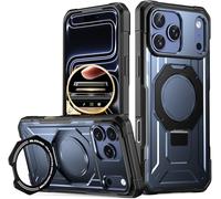 Poetic Spartan Coque avec anneau de support pour iPhone 17 Pro Max, bouton de contrôle de l'appareil photo, compatible MagSafe, coque de protection intégrale robuste et résistante aux chocs, bleu nuit