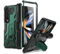 Poetic Spartan Coque compatible avec Galaxy Z Fold 4, étui avec porte-stylo, protecteur d'écran intégré et béquille, protection intégrale de charnière robuste, vert métallisé