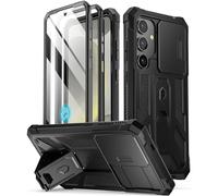 Poetic Spartan Coque pour Galaxy S24+ Plus 6,7", [Protection d'appareil photo] [protecteur d'écran fonctionne avec identification d'empreintes digitales] - Coque robuste antichoc avec béquille, noir