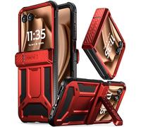 Poetic Spartan Coque pour Motorola Moto Razr + Plus 2024, [béquille] [protection des charnières], coque de protection intégrale robuste antichoc avec béquille, rouge métallisé