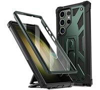 Poetic Spartan Coque pour Samsung Galaxy S23 Ultra 5G 6,8", Protecteur d'écran intégré, Fonctionne avec Empreintes digitales, Coque de Protection intégrale Robuste et Antichoc avec béquille, Vert