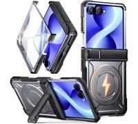 Poetic Spartan Coque pour Samsung Galaxy Z Flip 8, [Protection de charnière] [Compatible MagSafe] [Protection d'écran en verre trempé] Coque de protection intégrale robuste antichoc avec béquille