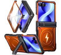 Poetic Spartan - Coque pour Samsung Galaxy Z Flip 8, [Protection de charnière] [Compatible MagSafe] [Protection d'écran en verre trempé] Coque de protection intégrale robuste antichoc avec béquille