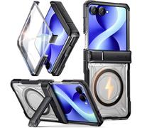 Poetic Spartan - Coque pour Samsung Galaxy Z Flip 8, [Protection des charnières] [Compatible MagSafe] [Protection d'écran en verre trempé] Coque de protection intégrale robuste antichoc avec béquille