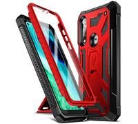 Poetic Spartan Series Conçu pour Moto G Fast Case Coque Intégrale Robuste Double Couche Métallique Accent avec Texture Cuir Premium Housse de Protection Antichoc avec Béquille, Rouge Métallique
