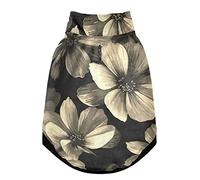 Poeticcity Gilet d'hiver sans couture pour animal domestique avec trous de suspension, coupe-vent en polaire extra chaude, motif fleurs sur fond noir, taille S