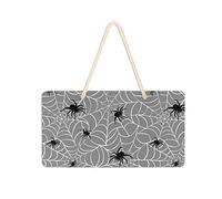 Poeticcity Panneau de porte à suspendre en PVC avec motif araignées sur des lignes blanches sans couture sur panneau en PVC gris, orange, 35,1 x 24,9 cm, panneau de bienvenue pour porche, jardin, cour