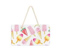 Poeticcity Panneau de porte à suspendre en PVC blanc sans couture avec bâtons de crème glacée rose jaune rouge rouge 15,2 x 27,9 cm pour porche, jardin, cour, maison avant de ferme, panneaux