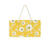 Poeticcity Panneau de porte à suspendre en PVC jaune avec fleurs de camomille blanches sans couture - 15,2 x 27,9 cm - Pour porche, jardin, cour, maison - Panneaux décoratifs de ferme
